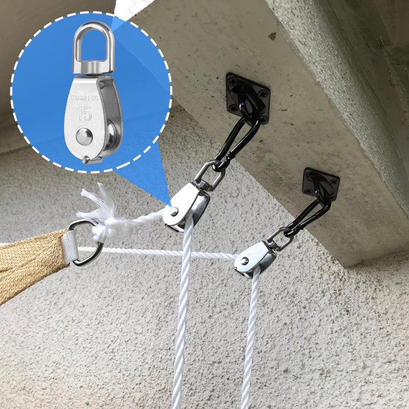 GENHAKON 18 PCS M15 Stainless Steel Crane Pulley Blocks with Swivel Hooks, Anti-Rust, Durable Single Pulley Block, Reliable Lifting and Towing Wheels for Wire Rope, Camping, Hiking, and More by - Image 5